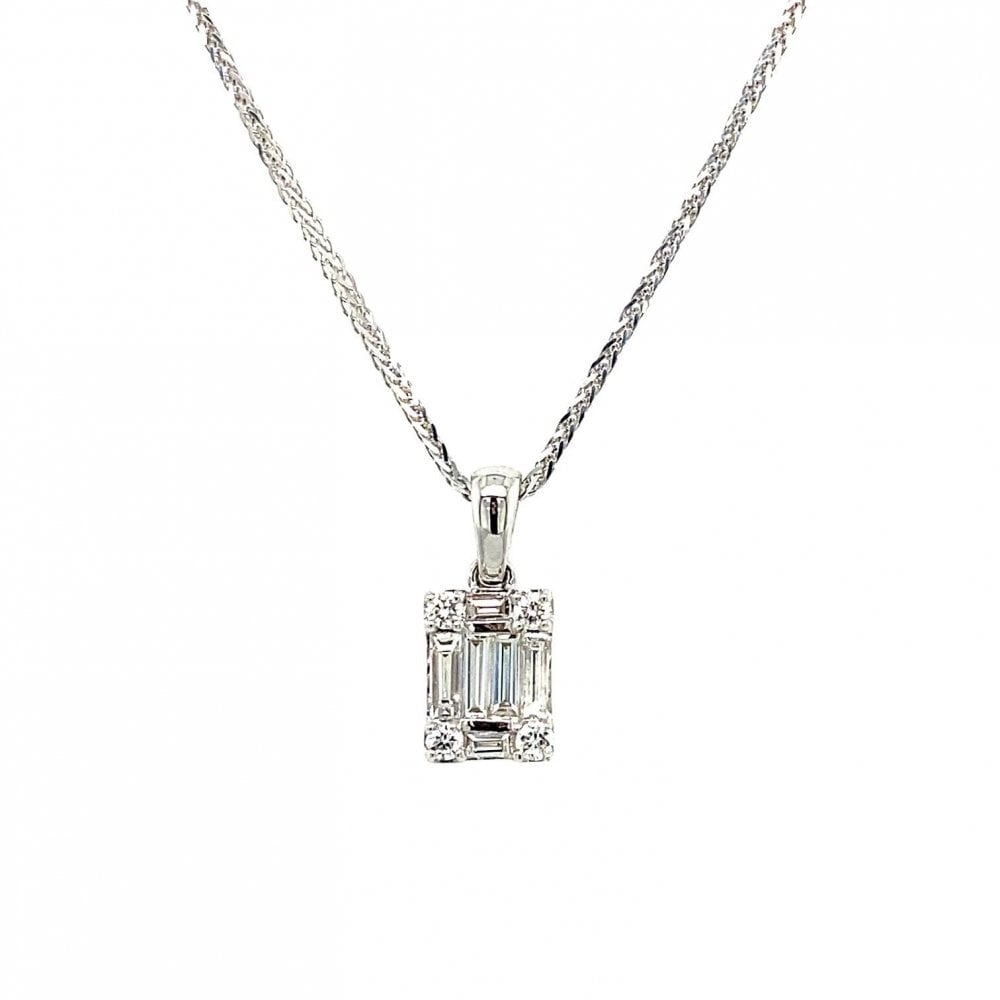 18ct WG Diamond Baguette 0.42ct Cluster Pendant