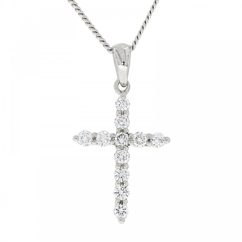 18ct White Gold Diamond Cross Pendant