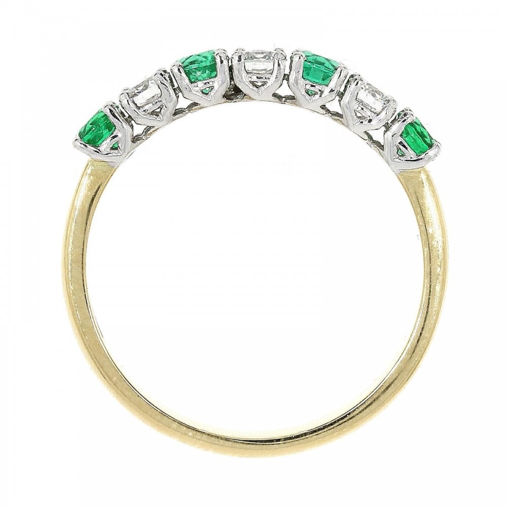 18ct Yellow Gold Emerald & Diamond 7 Stone Et Ring