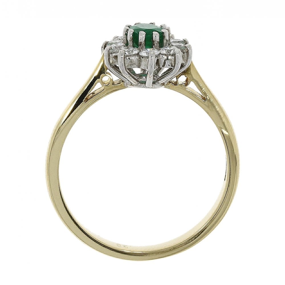 18ct Yellow Gold Emerald & Diamond Cluster Ring