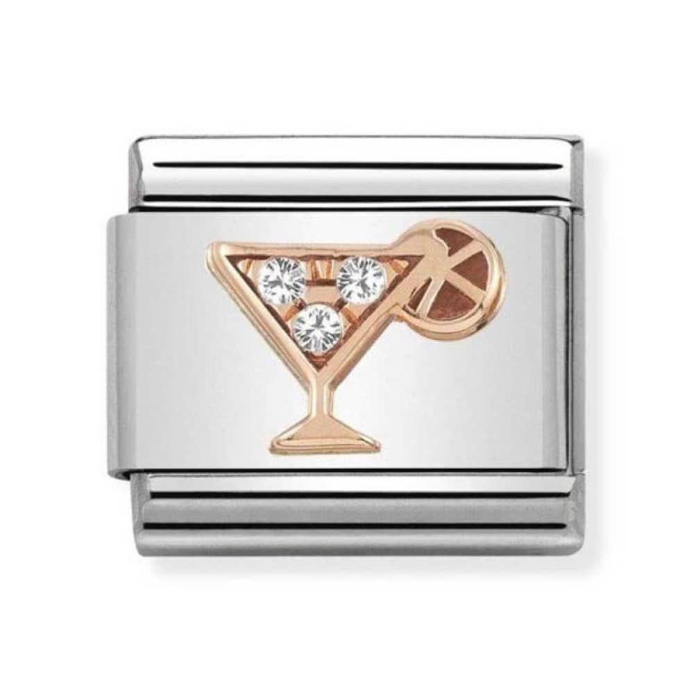 Composable CZ Cocktail Glass Rose Gold Charm