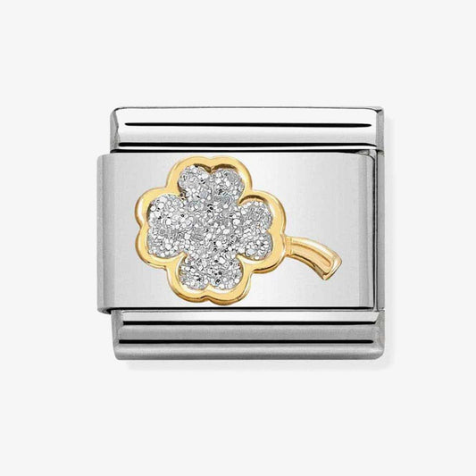 Classic Composable Silver Glitter 4-leaf Clover Link