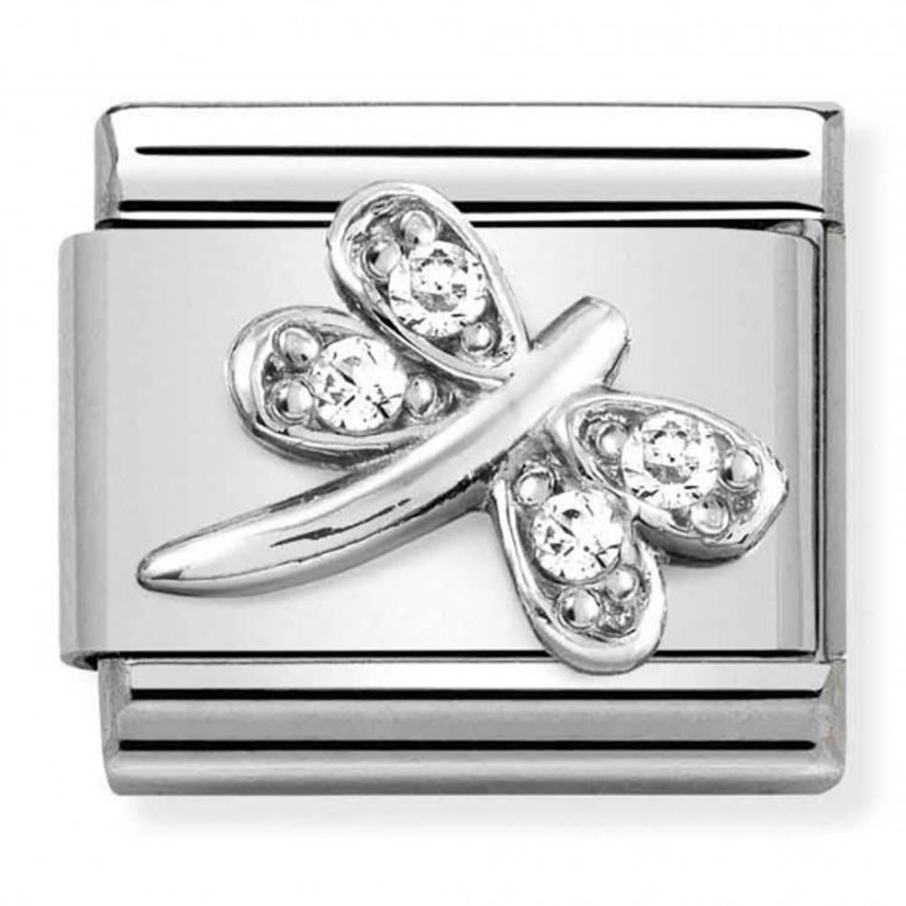 Composable Silver White CZ Dragonfly Charm