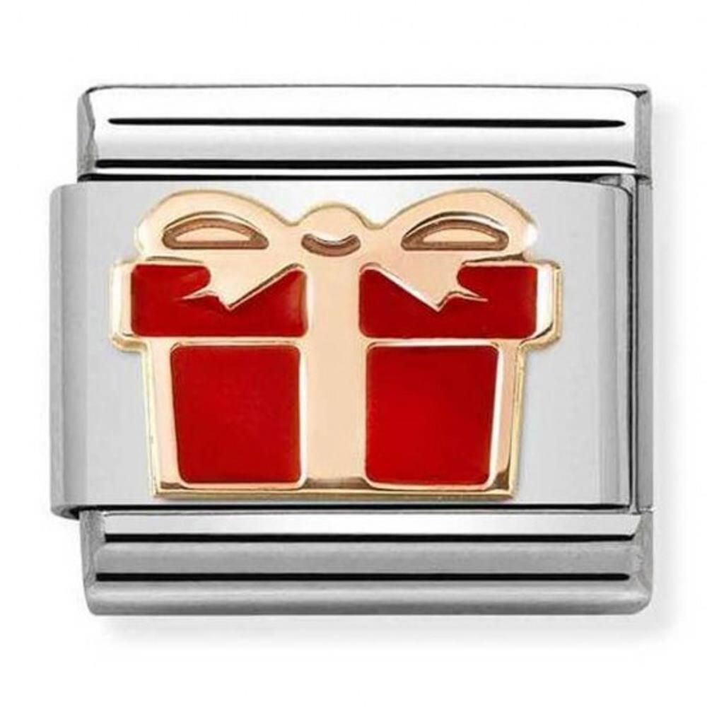 Composable Red Enamel and Rose Gold Gift Box Charm