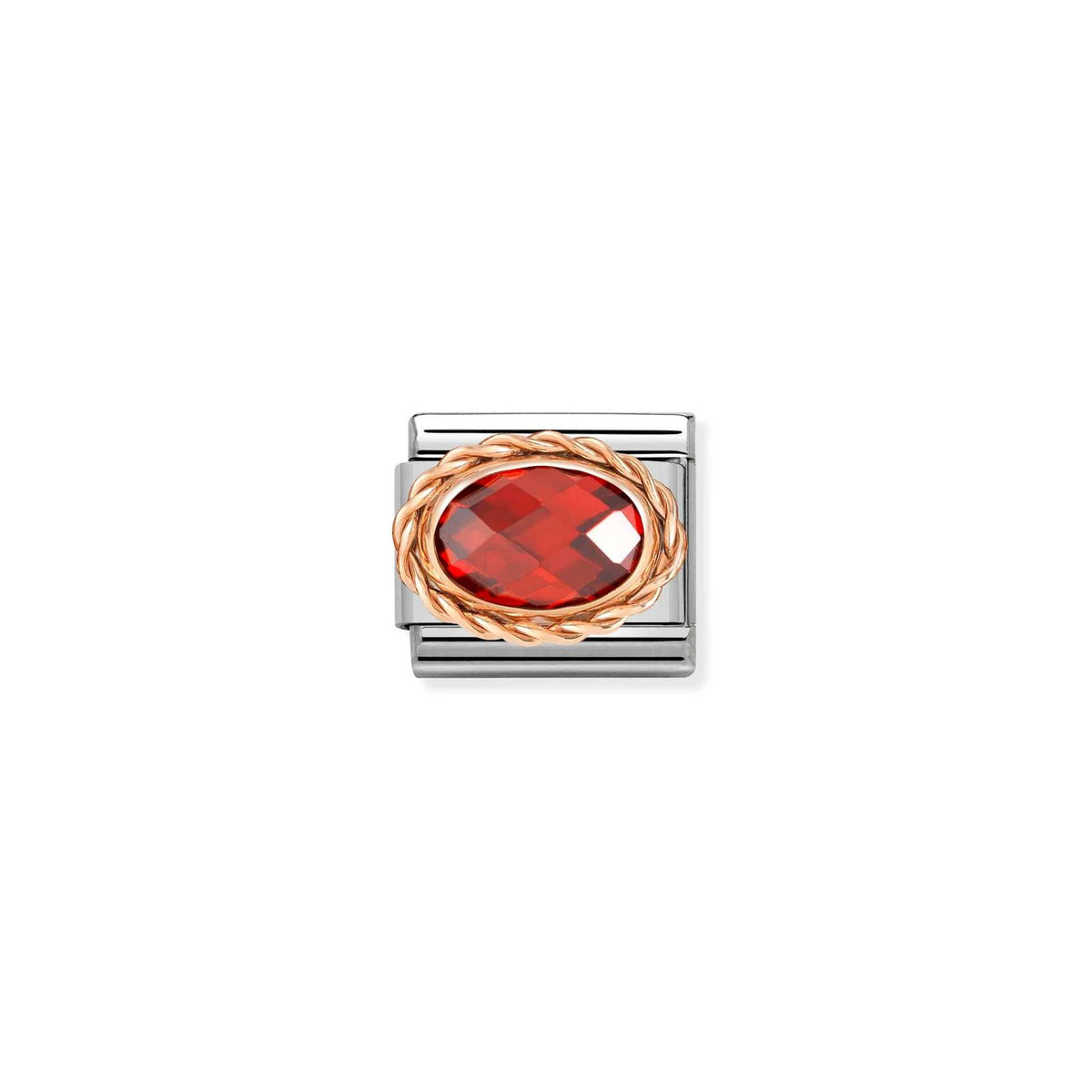 Composable Rose Gold Oval Red Faceted CZ Charm