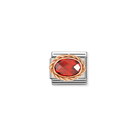 Composable Rose Gold Oval Red Faceted CZ Charm