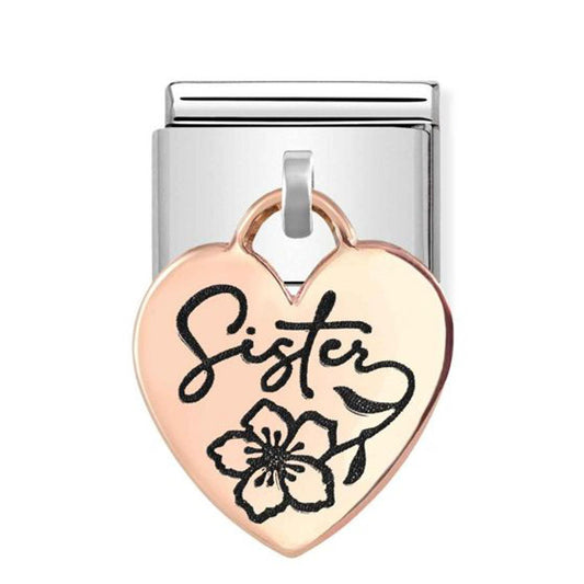 Composable Rose Gold Sister Dangle Heart Charm