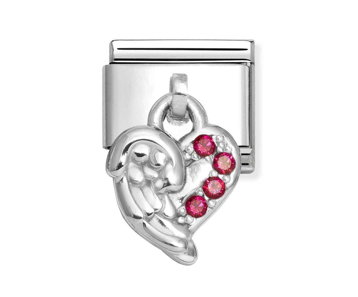 Classic Composable CZ Red Heart Wings LInk