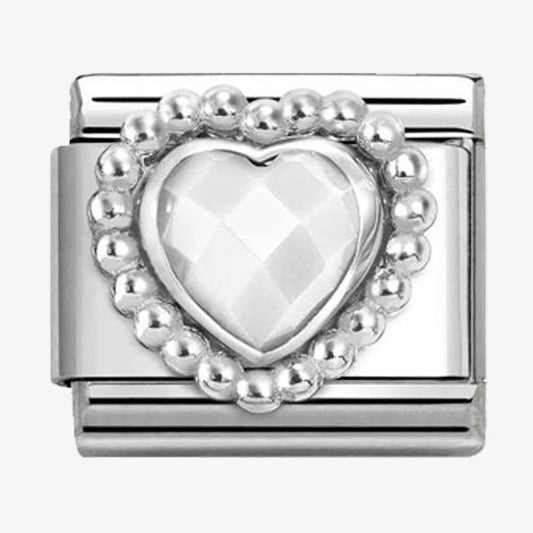 CLASSIC Silvershine White Opal Faceted Heart Beaded Setting