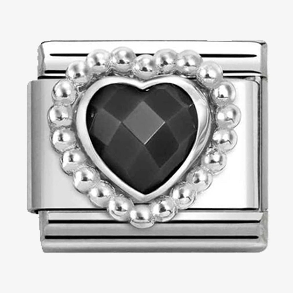 CLASSIC Silvershine Black Cubic Zirconia Heart Beaded Setting Charm