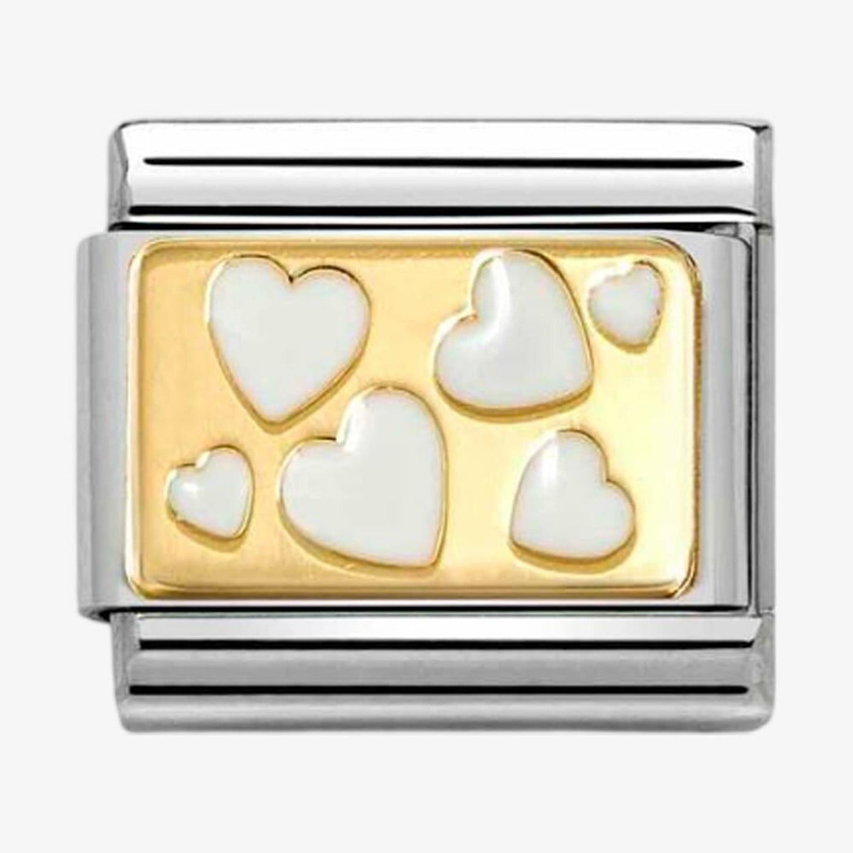 Composable White scattered hearts on gold charm