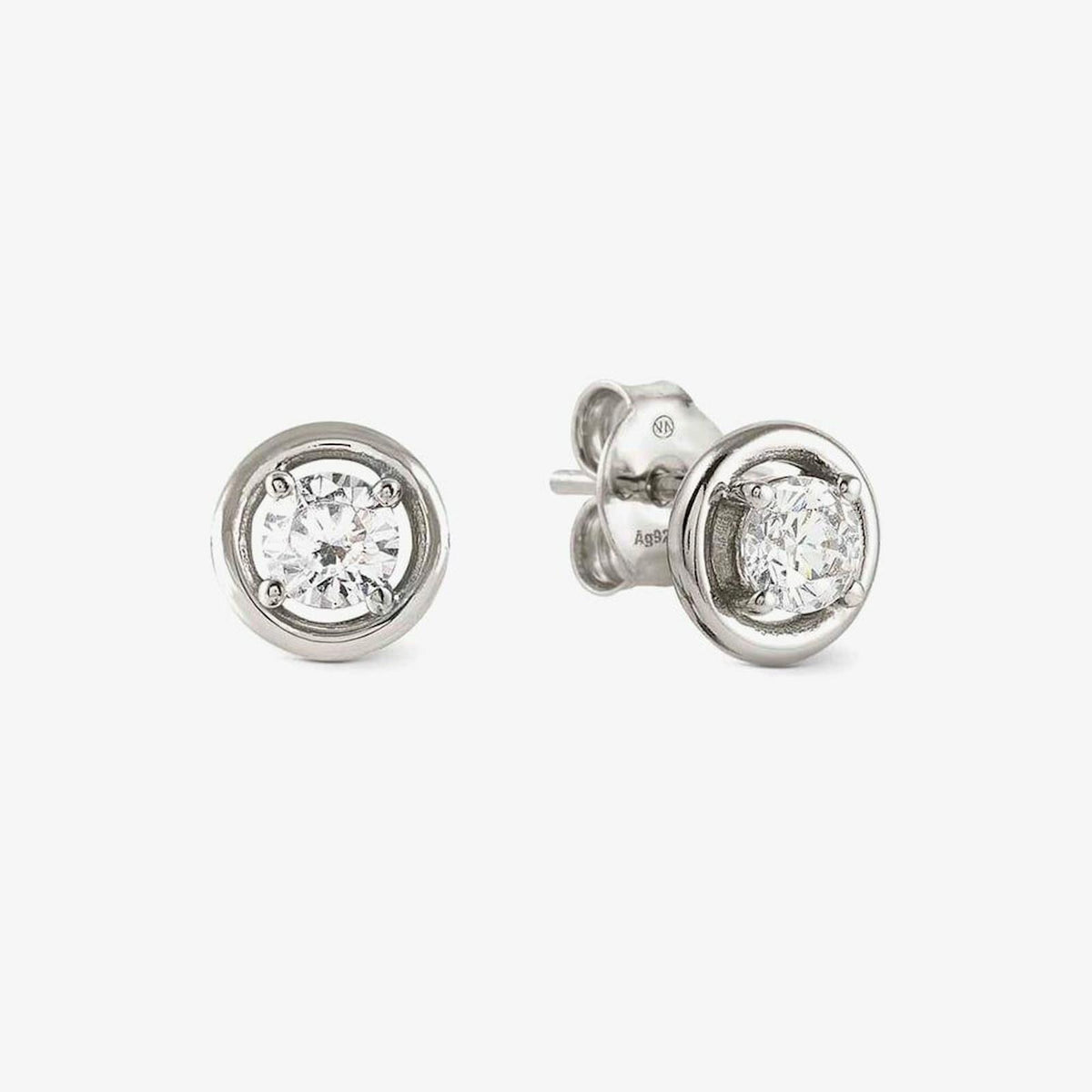 Cosmic Love White Rhodium Cubic Zirconia Round Studs Earrings
