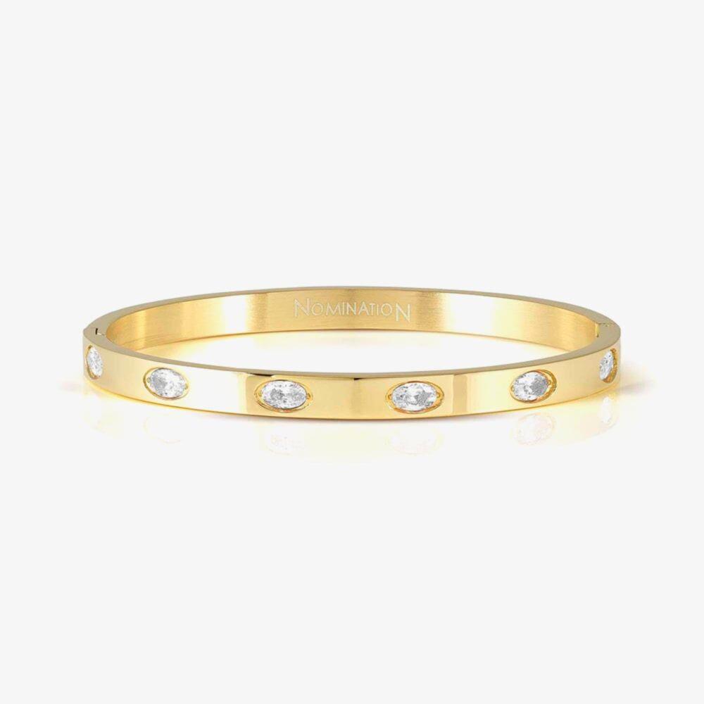 Pretty Bangles Medium Gold Tone Oval CZ