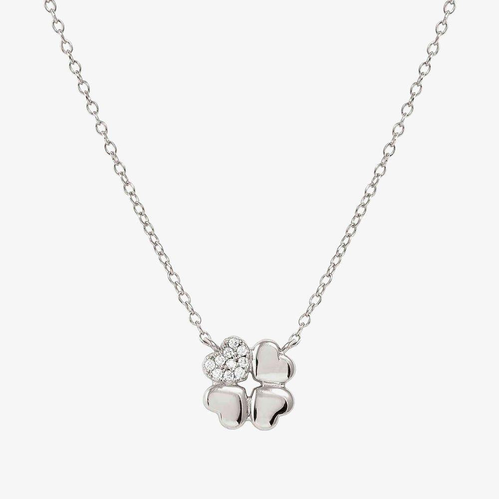 Petit Sparkle Silver Clover Necklace