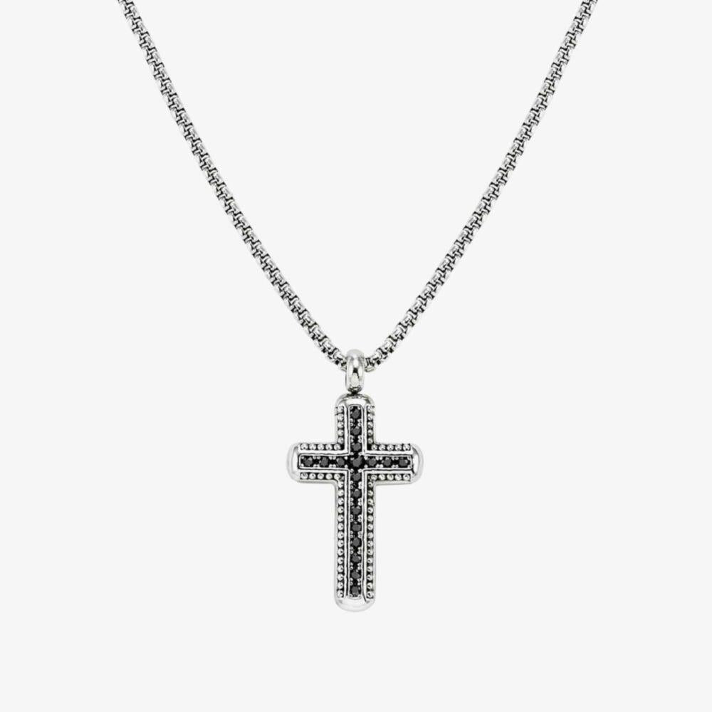 Bold Steel Black Cubic Zirconia Cross Pendant