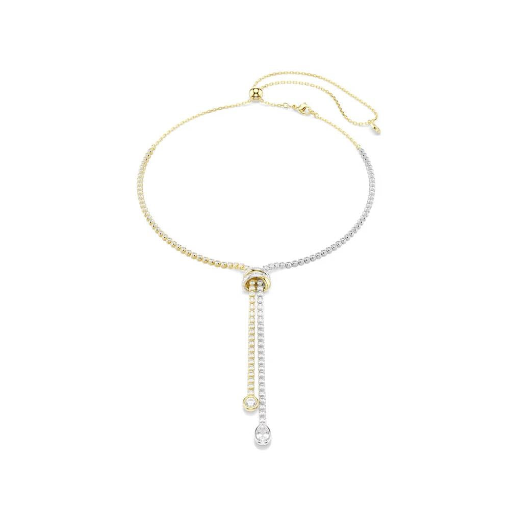 Hyperbola Y necklace, Round cut, Knot, White, Mix