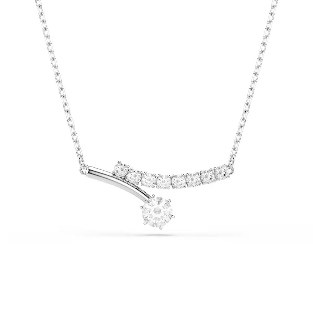 Matrix necklace, Round cut, White, Rhodium plated