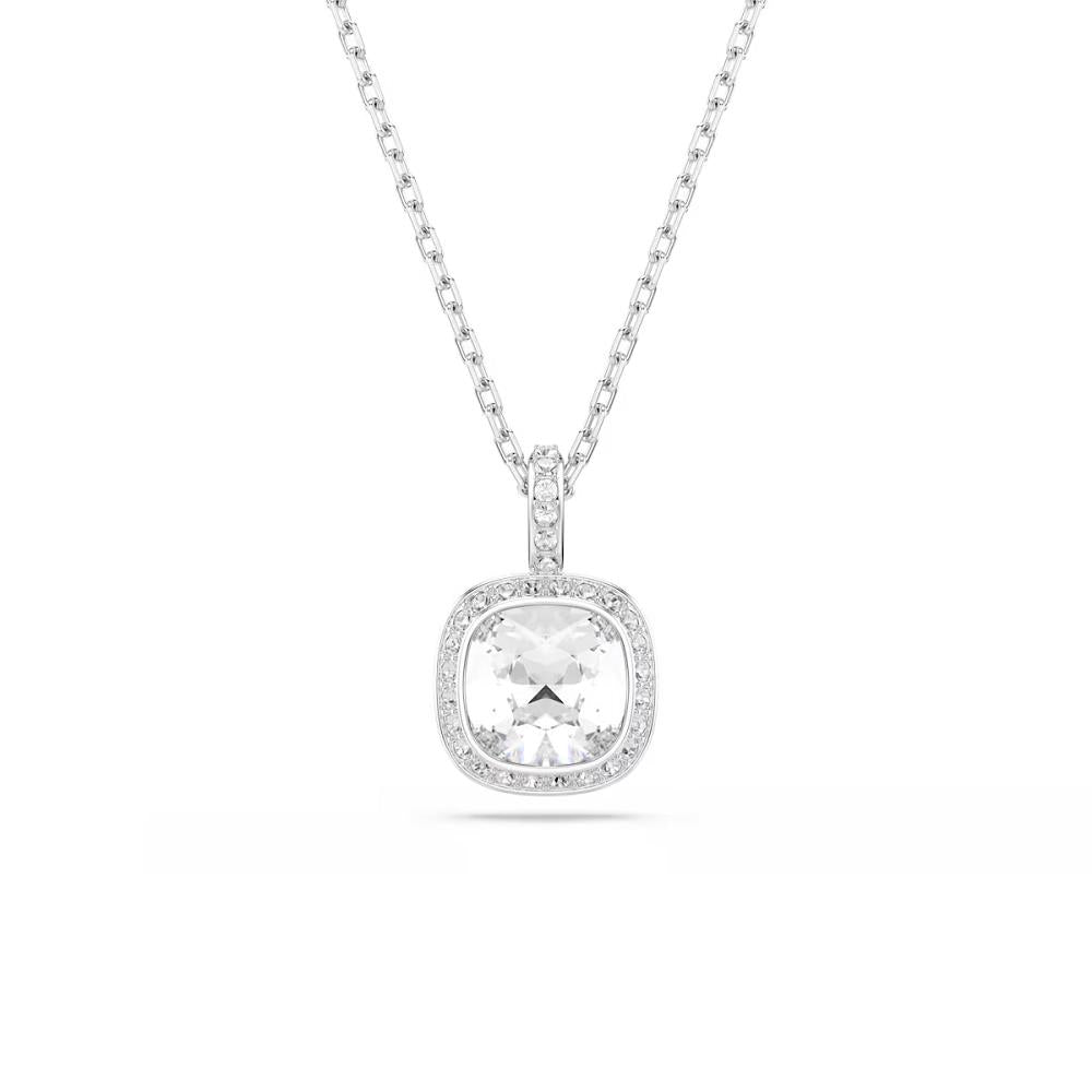 Una Angelic pendant, Cushion cut, White, Rhodium