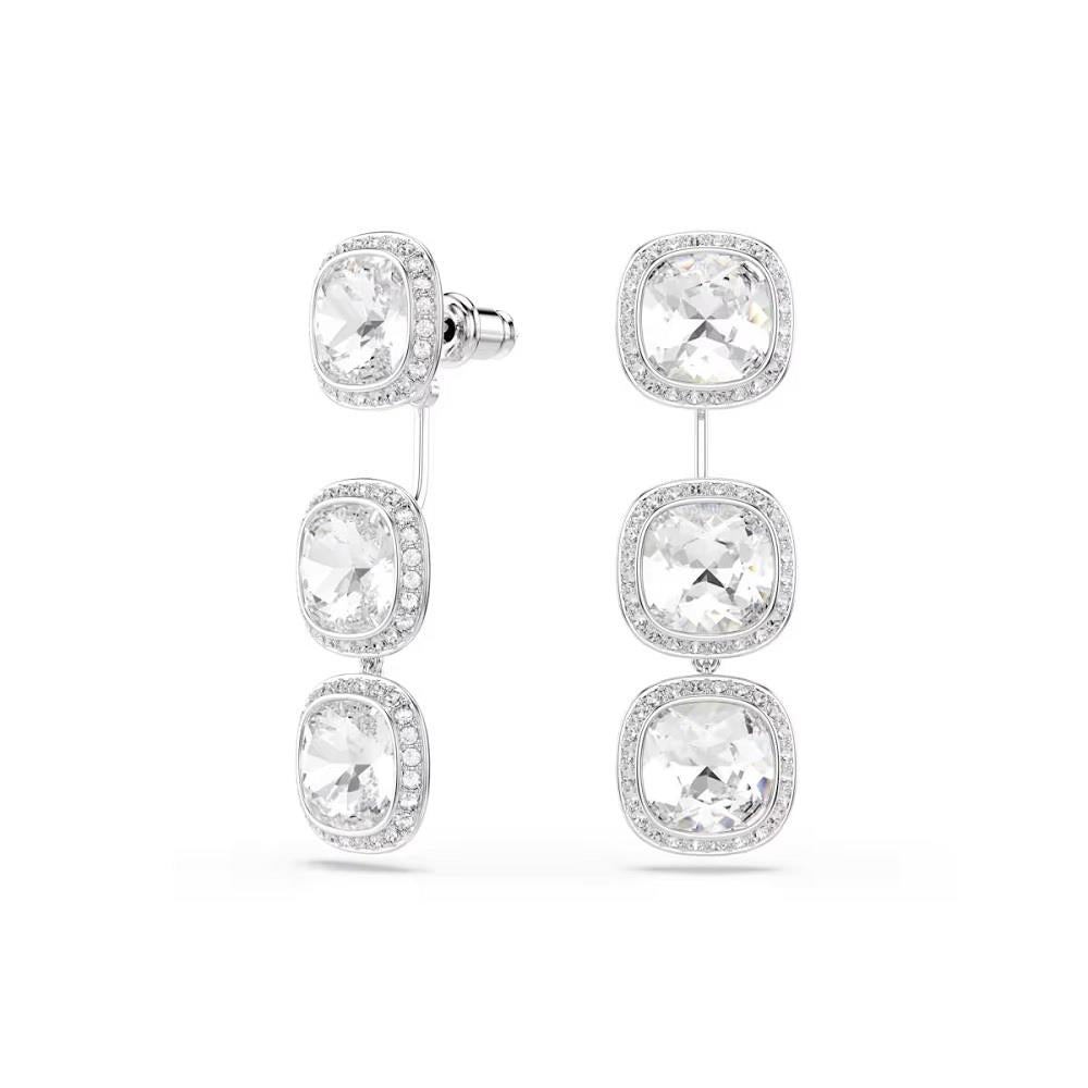 Una Angelic earrings, Cushion cut, White, Rhodium