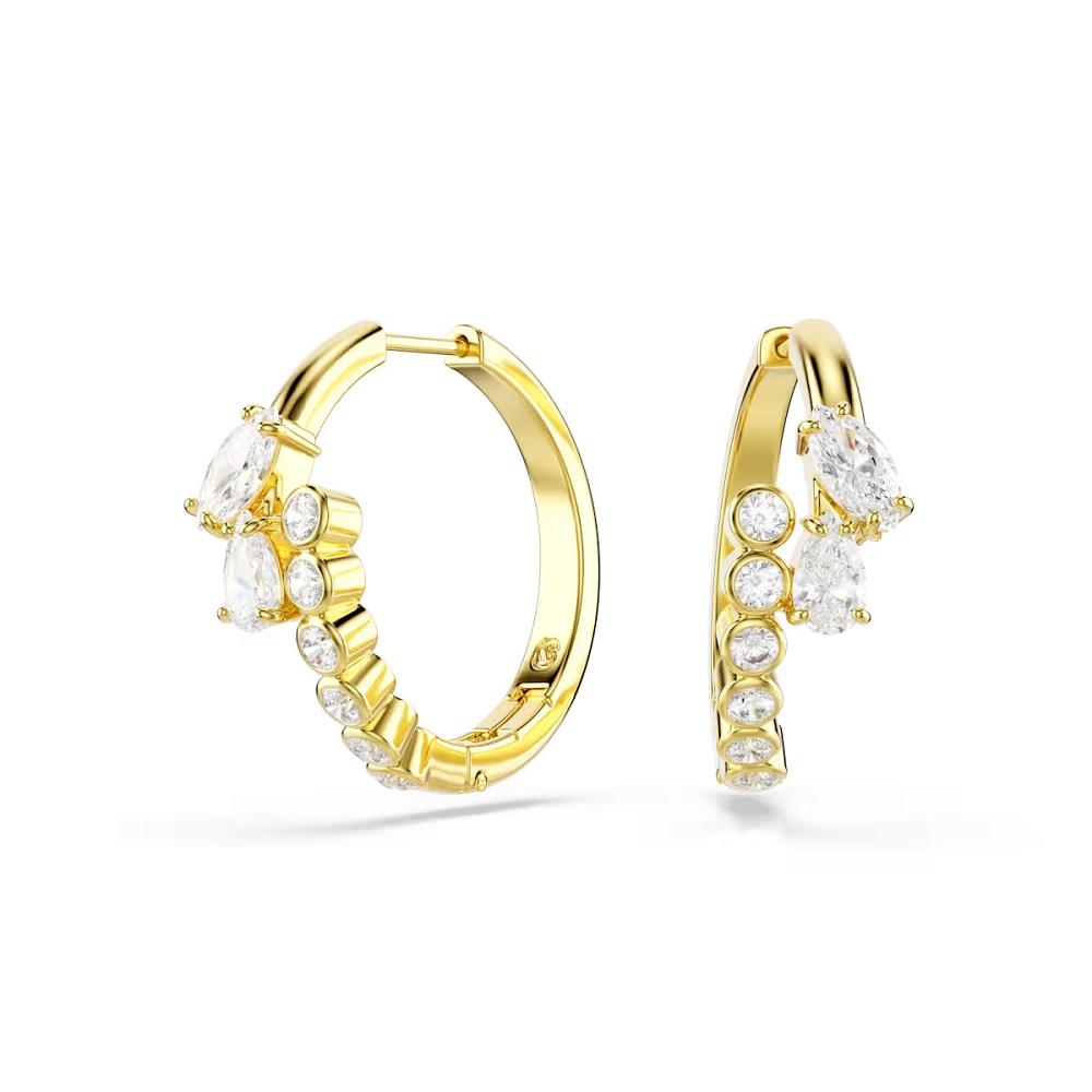Mesmera hoop earrings, Mixed cuts, White, 18K gold