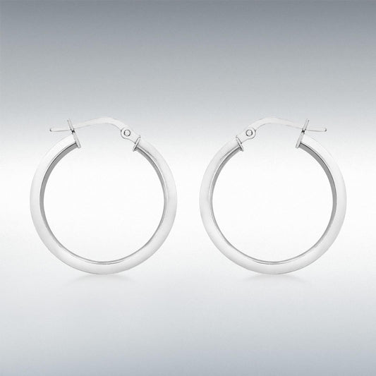 9ct White Gold Round 22mm Creole Hoop Earrings