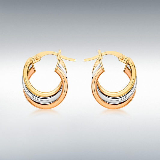 9ct 3 Colour Gold Creole Hoop Earrings
