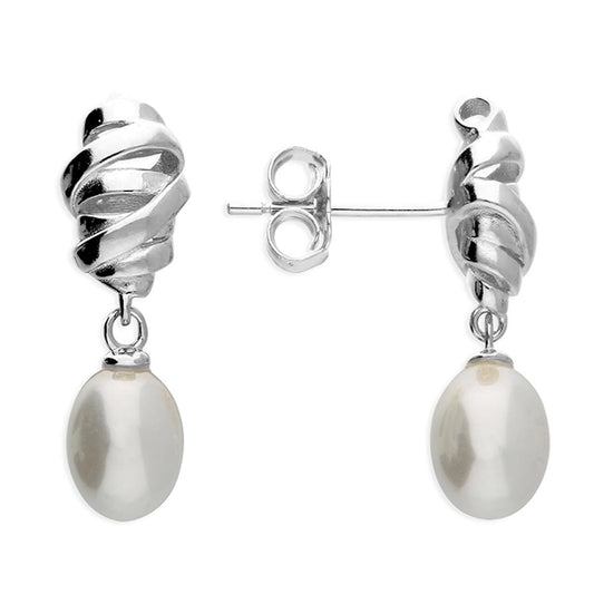 Silver 925 Twist Stud Pearl Shell Earring