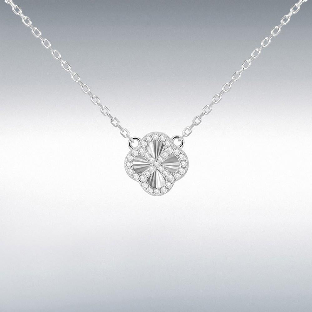 Silver Rainbow Petal CZ Pendant & Adj Necklace