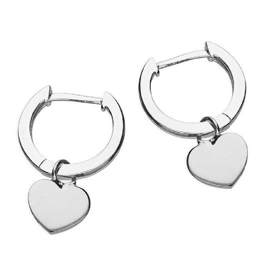 Sterling Silver Heart on Huggie Hoop Earrings