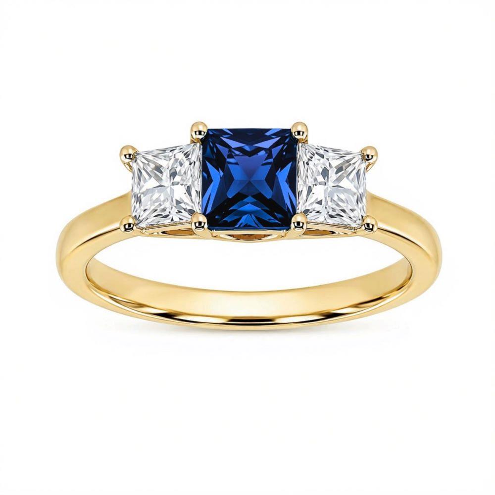 9ct Yellow Gold Lab Grown Sapphire & Diamond Ring