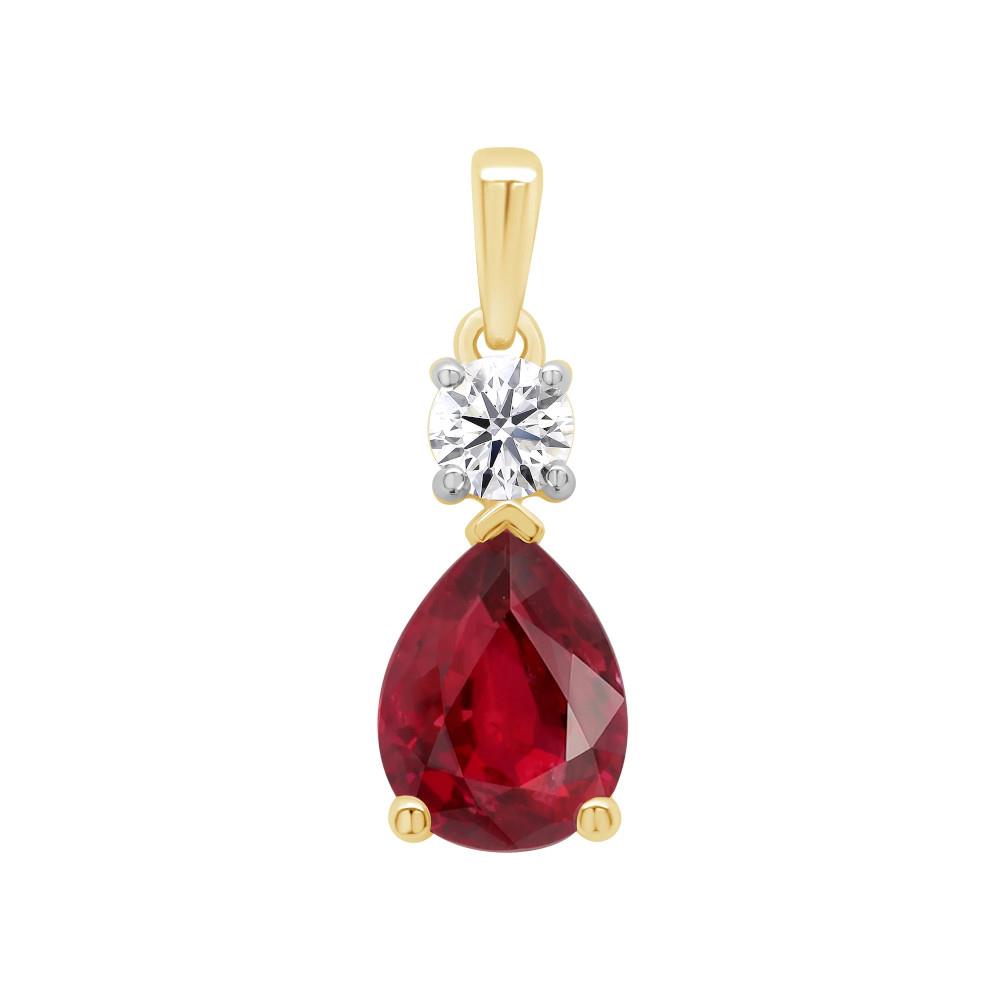 9ct Yellow Gold Lab Grown Ruby & Diamond Pendant