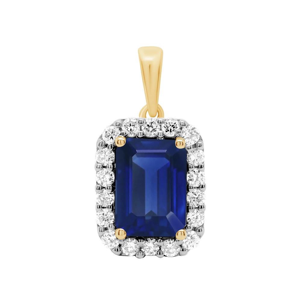 9ct Yellow Gold Lab Grown Sapphire & Dia Pendant