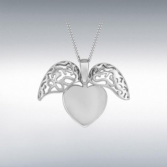 Sterling Silver Filigree Heart Open Wing Pendant