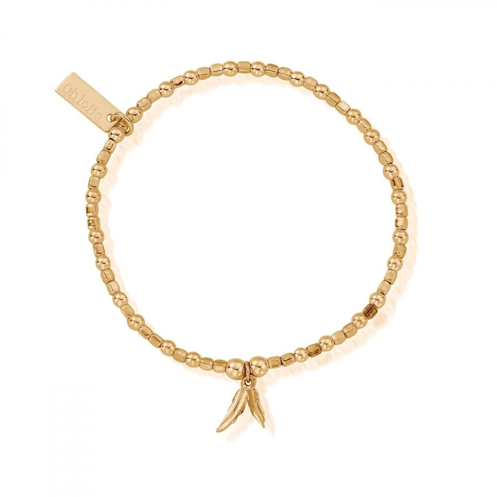 Gold Mini Cube Double Feather Bracelet