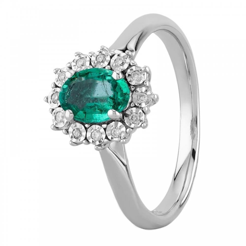 9ct Gold Emerald and Diamond Cluster Ring