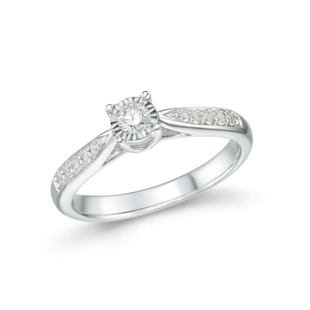 9ct Gold Solitaire Diamond Shoulders 0.34ct Ring