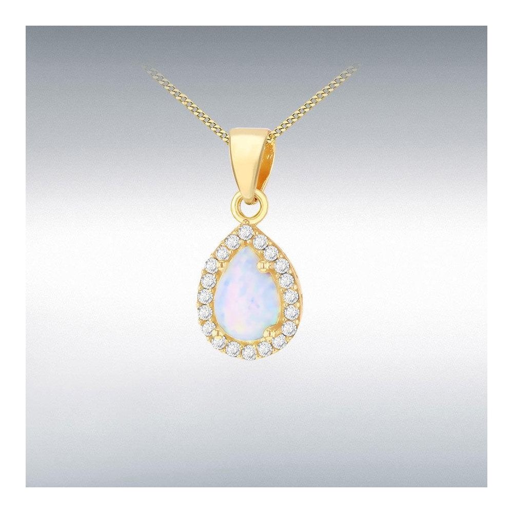9ct Gold Teardrop Synthetic Opal CZ Pendant