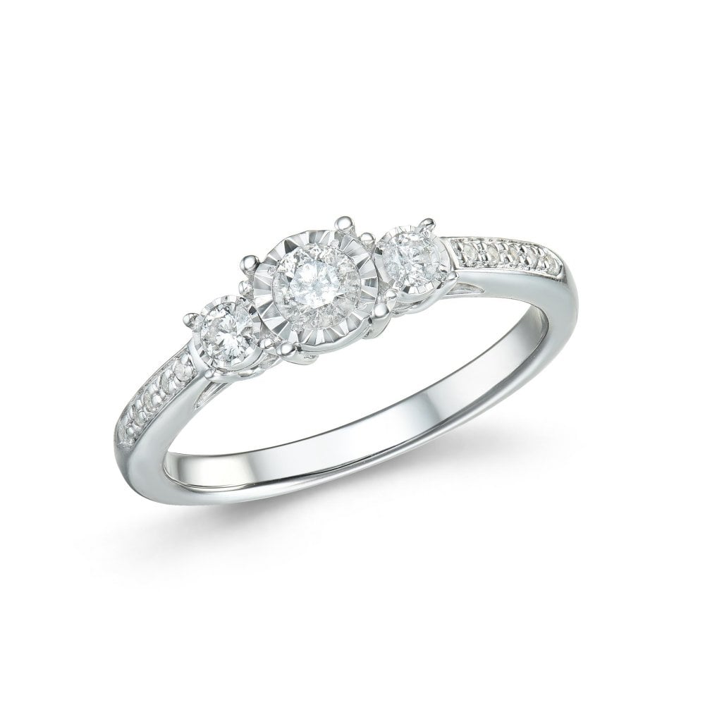9ct White Gold 3 Stone Diamond 0.27ct Ring