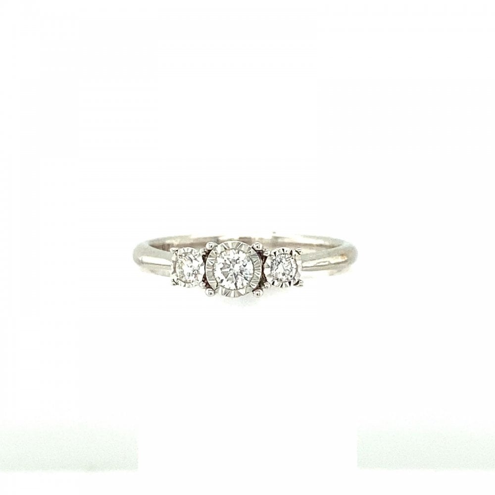 9ct White Gold 3 Stone Diamond Ring
