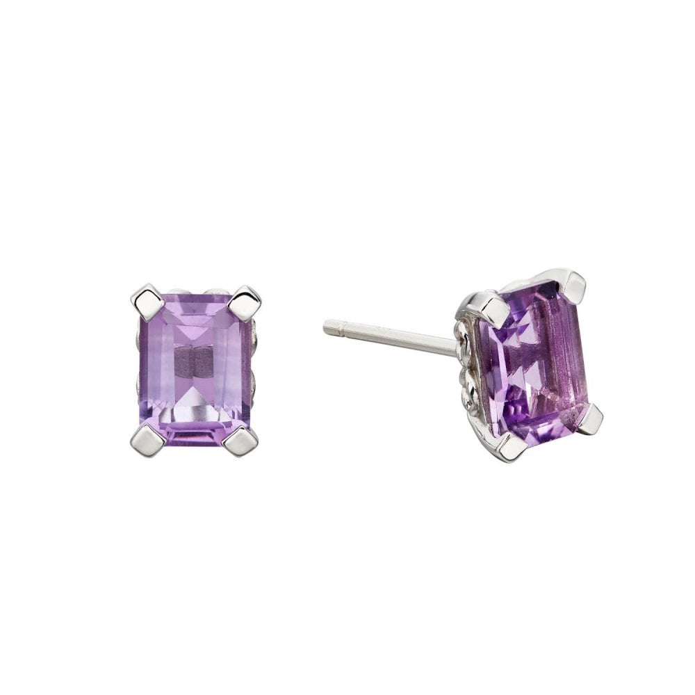 9ct White Gold Amethyst Stud Earrings