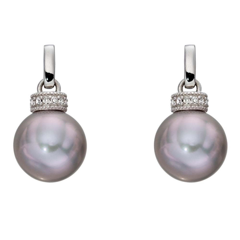 9ct White Gold Black Pearl Drop Earrings