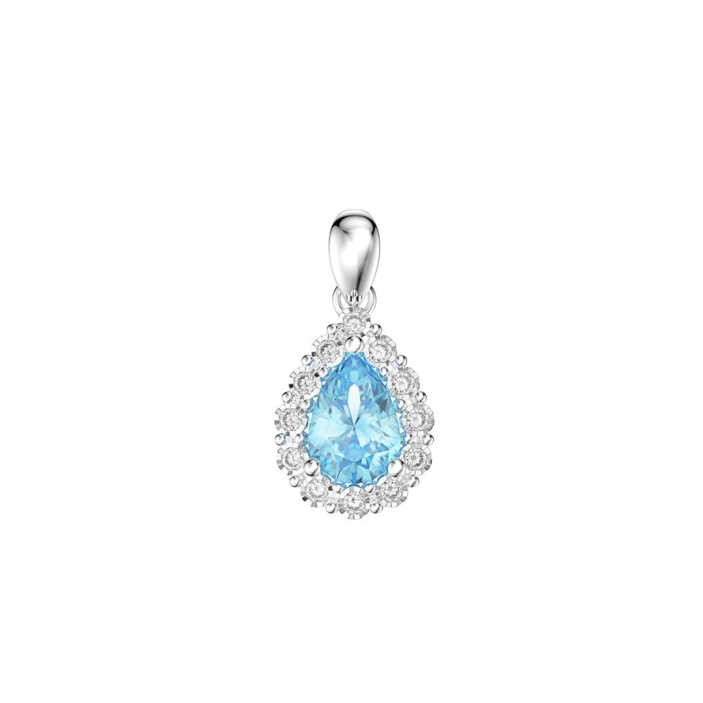 9ct White Gold Blue Topaz & Diamond Pendant