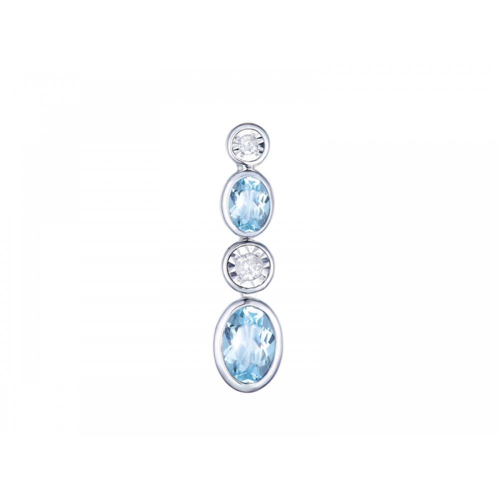 9ct White Gold Blue Topaz & Diamond Pendant