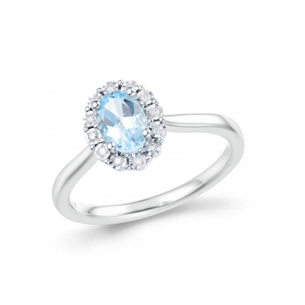 9ct White Gold Blue Topaz & Diamond Ring