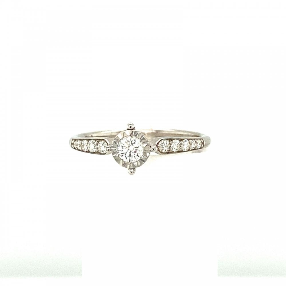 9ct White Gold Compass Set Diamond Ring