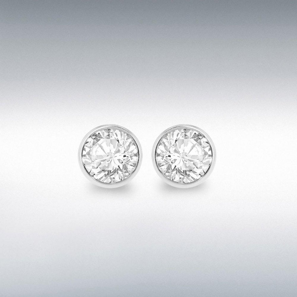9ct White Gold CZ Round Stud Earrings