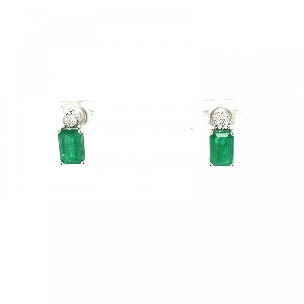 9ct White Gold Dia & Emerald Stud Earrings