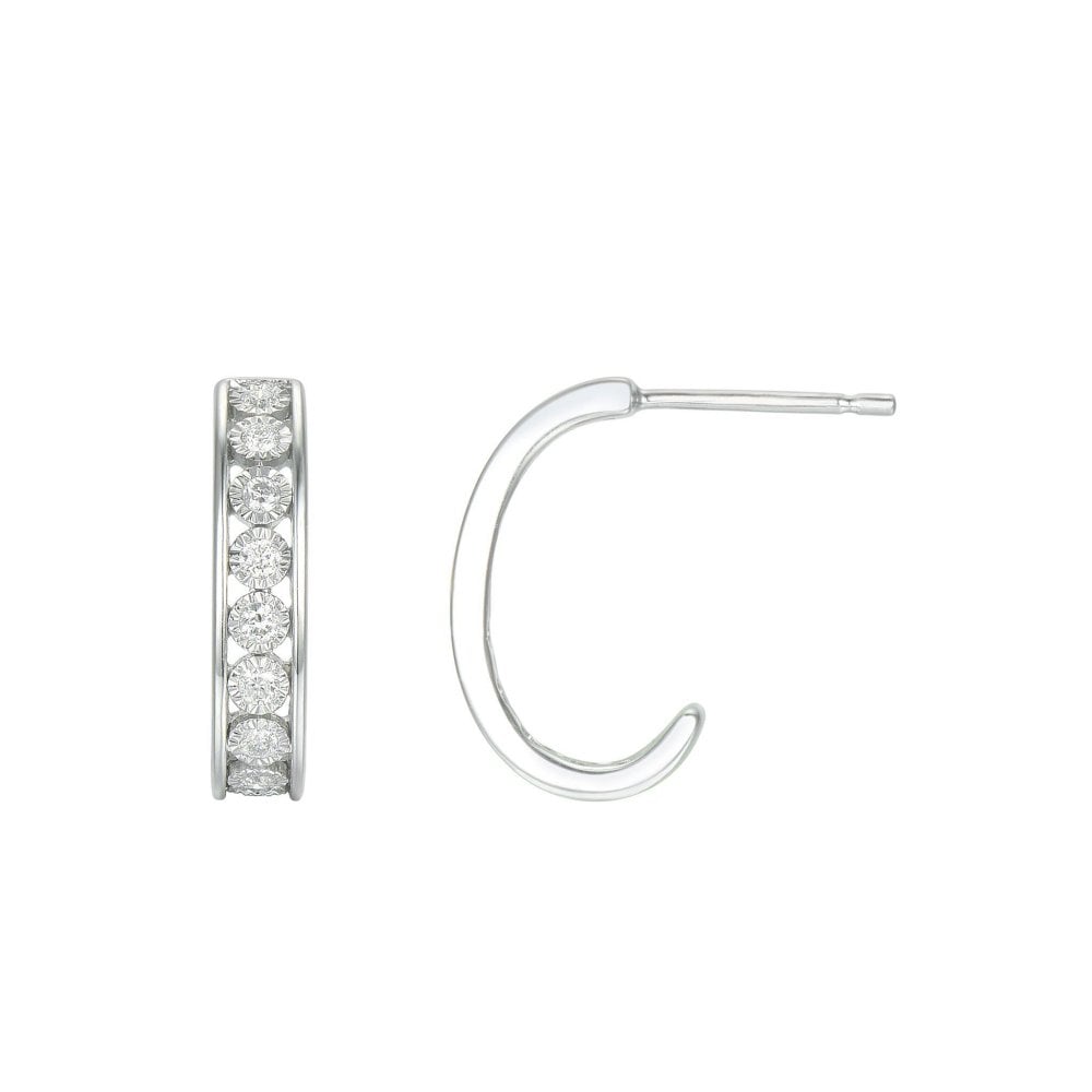 9ct White Gold Diamond 0.18ct Half Hoop Earrings