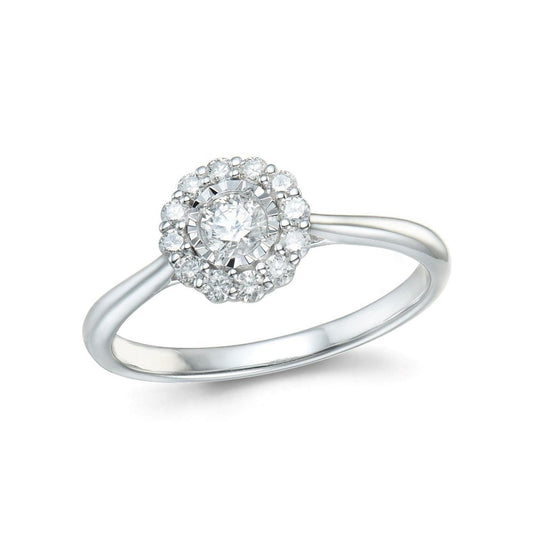 9ct White Gold Diamond 0.32ct Daisy Cluster Ring