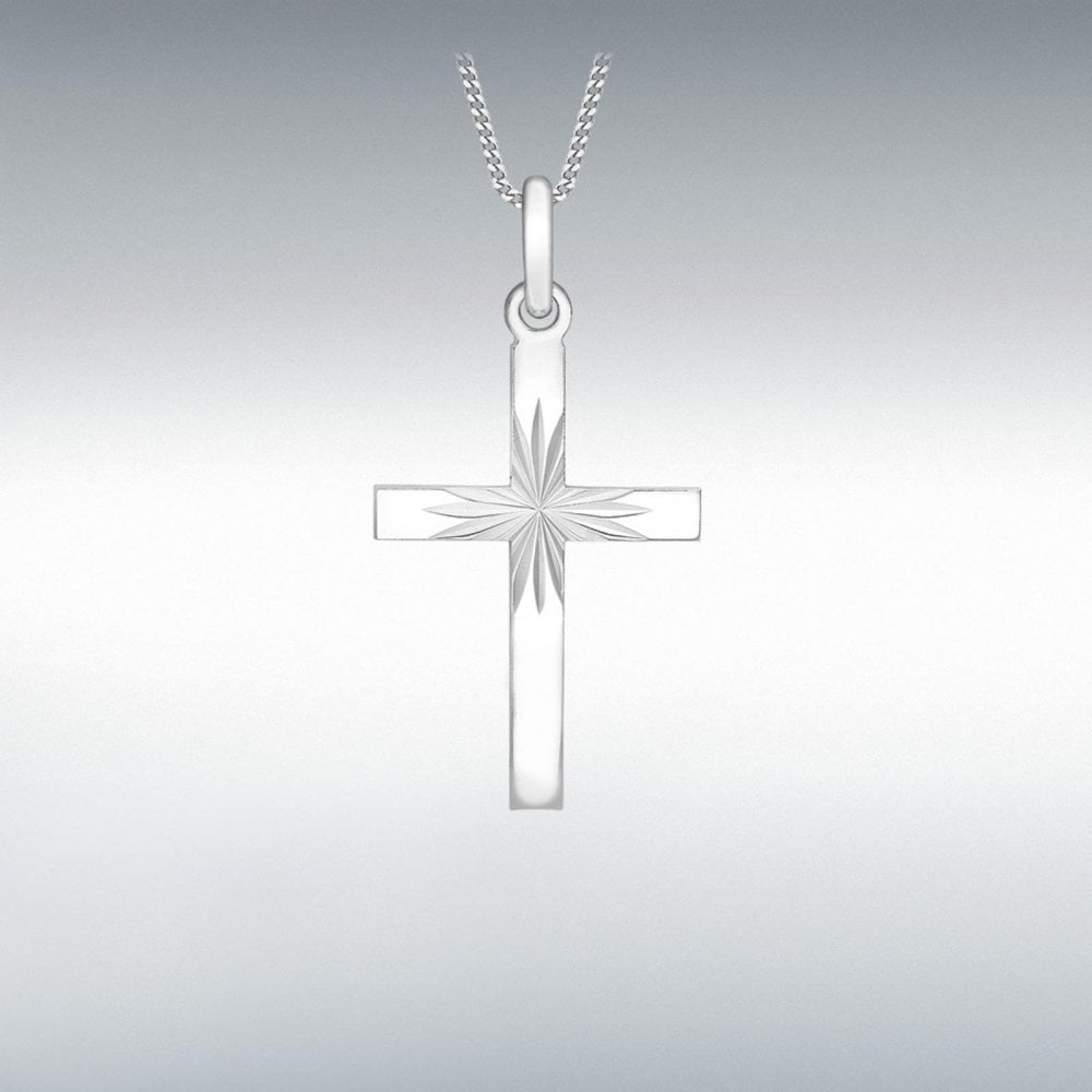 9ct White Gold Diamond Cut Cross Pendant